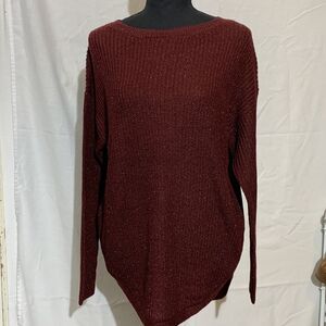 Beach Lunch Lounge NWT Sweater Tunic Womens Size Large Burgundy Sparkly